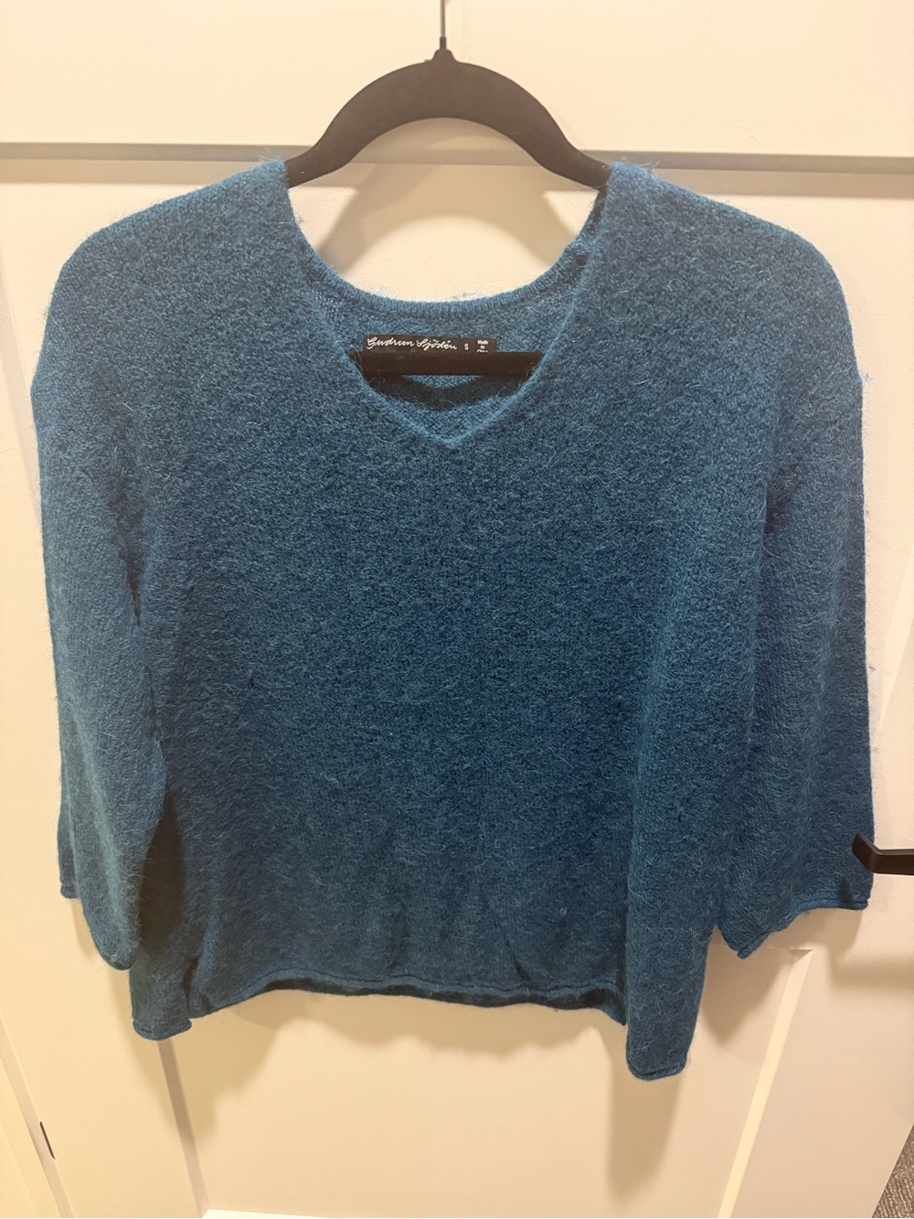 Gudrun Sjoden Alpaca Wool Blend V Neck Sweater Teal Blue Women's Small